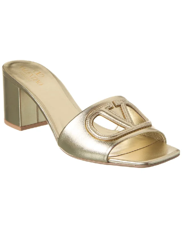 Women's Sandals with a Glitter - Coated Strap in Gold for a Sparkly Summer OutfitValentino VLogo 60 Leather Sandal
