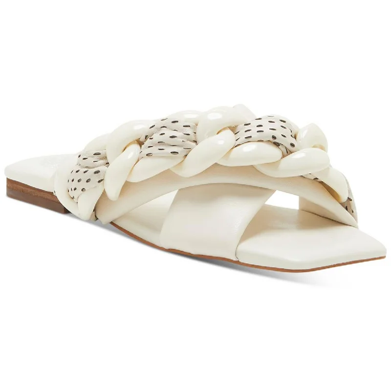 Sustainable Women's Recycled Material Sandals in Beige for Eco - Conscious ShoppersVince Camuto Womens Azori Leather Square Toe Slide Sandals