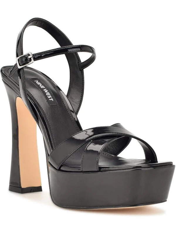 Plus Size Women's Wide - Width Platform Sandals in Black for Added Comfort and HeightWN Iriv 3 Womens Faux Leather Patent Platform Sandals