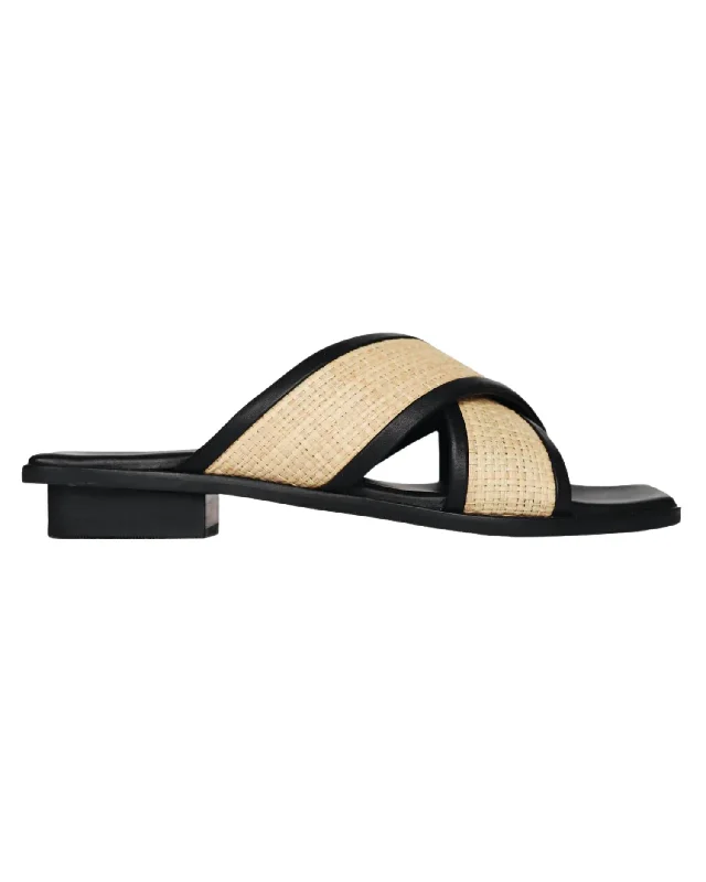 Elastic - Strap Women's Sandals with a Padded Toe in Teal for Easy On - and - OffWomen's Aman Slide In Black Raffia