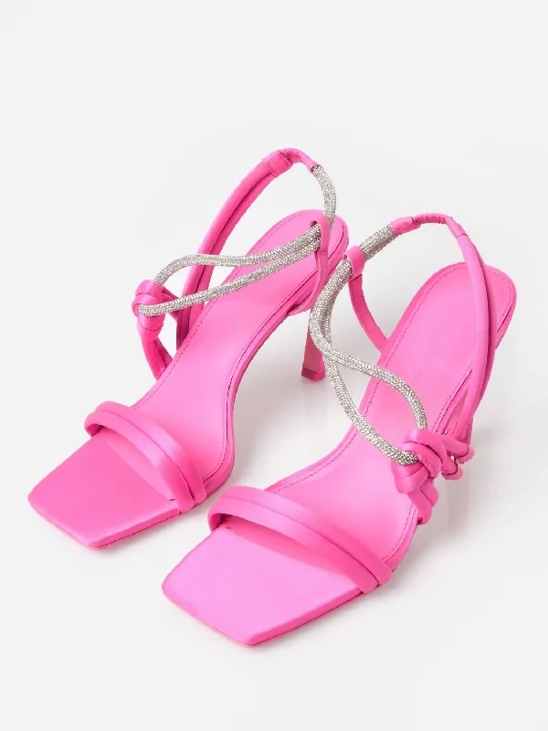 Women's Sandals with a Glitter - Coated Strap in Gold for a Sparkly Summer OutfitWomen's Cassie Crystal Strappy Heel Sandal In Punch