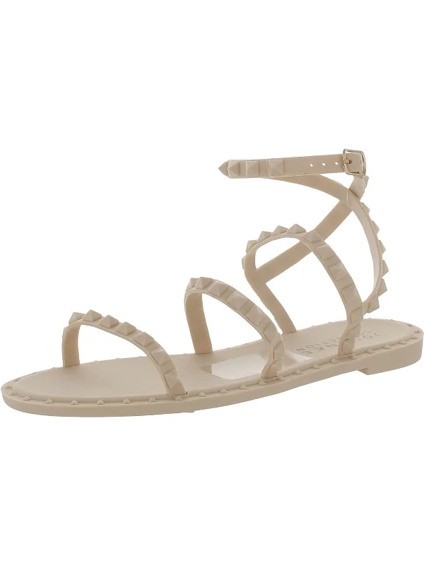 Women's Strappy Gladiator Sandals with Buckle Closures in Tan for a Boho LookWomens Casual Flat Strappy Sandals
