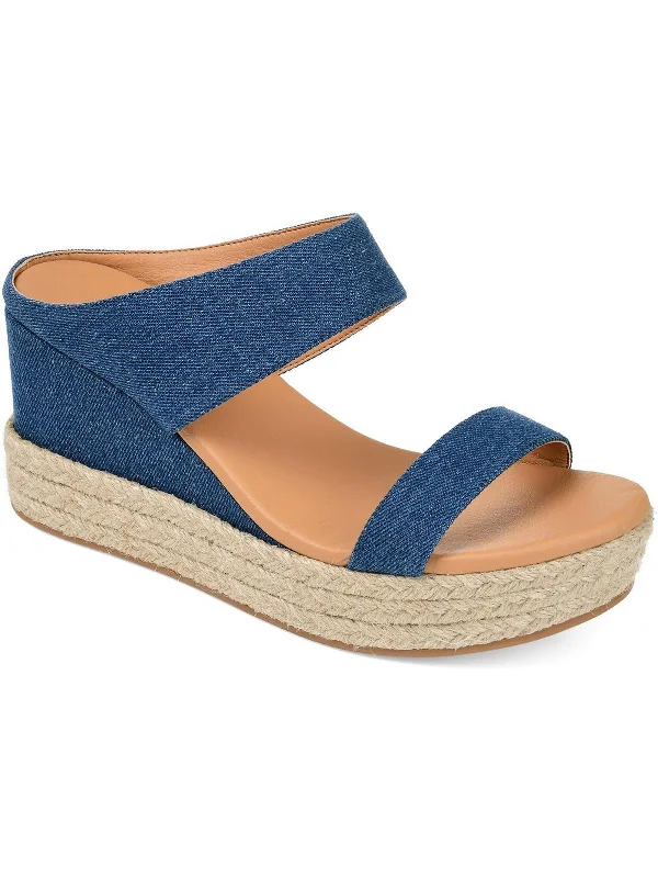 Women's Cork - Soled Espadrille Sandals with a Rope - Trimmed Upper in Navy for a Summer VibeWomens Casual Slip On Espadrilles