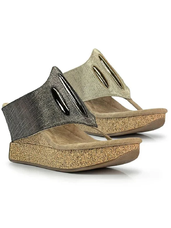 Women's Thong Sandals with a Beaded Design in Multicolor for a Beachy AestheticWomen's Elva Wedge Sandal In Shimmering Pewter Flips To Gold