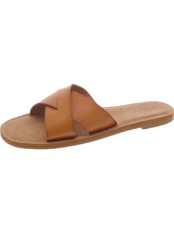 Women's Sandals with a Wedge Heel and a Tassel Detail in Orange for a Trendy LookWomens Faux Leather Criss-Cross Slide Sandals
