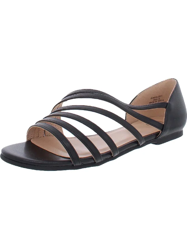 Women's Flat Slide Sandals with a Memory Foam Insole in White for All - Day ComfortWomens Faux Leather D'orsay Strappy Sandals