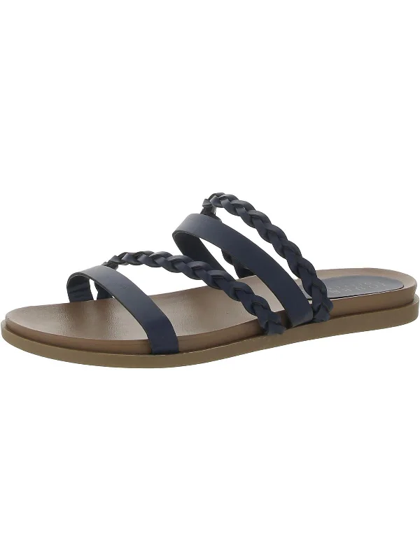 Women's Cork - Soled Espadrille Sandals with a Rope - Trimmed Upper in Navy for a Summer VibeWomens Faux Suede Round Toe Slide Sandals