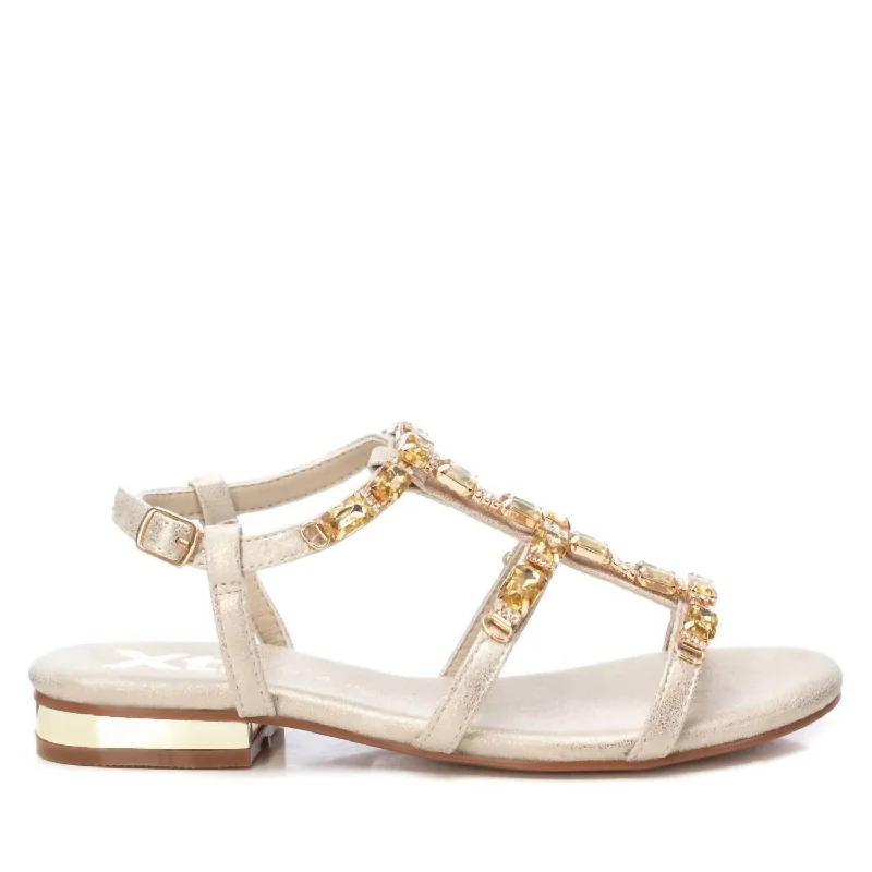Sustainable Women's Recycled Material Sandals in Beige for Eco - Conscious ShoppersWomen's Flat Strappy Sandals In Gold