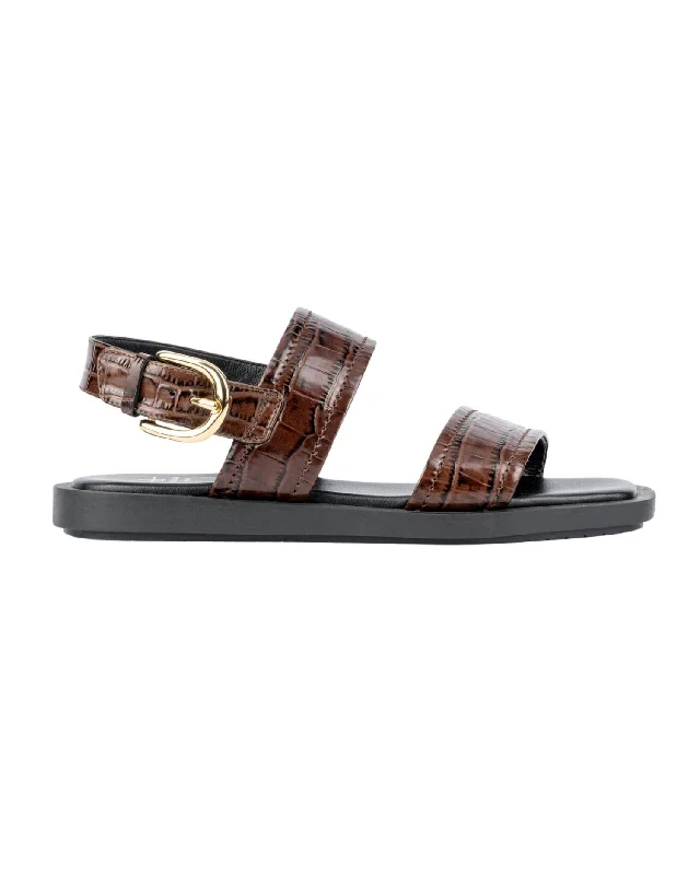 Women's Leather - Strapped Sandals with a Braided Detail in Brown for a Rustic AppealWomen's Joni Luxe Croco Flat Sandal In Brown Croc