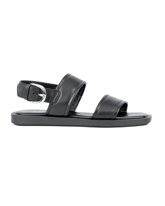 Waterproof Women's Rubber Beach Sandals with Arch Support in Blue for Water ActivitiesWomen's Joni Luxe Napa Flat Sanda In Black Nappa