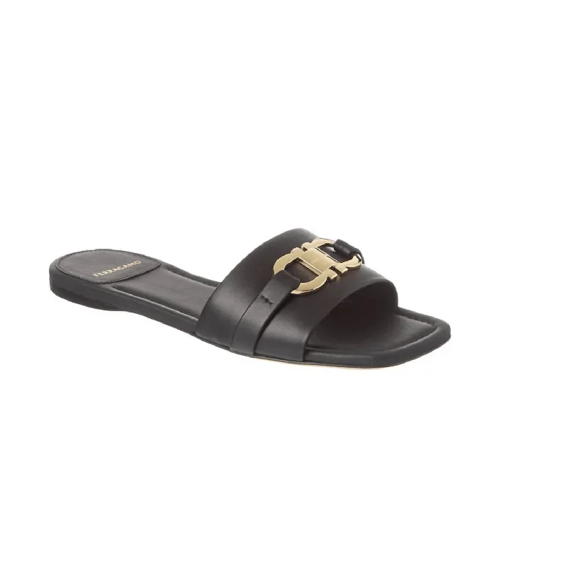 Women's Flat Slide Sandals with a Memory Foam Insole in White for All - Day ComfortWomen's Leah Flat Slide Sandal In Black