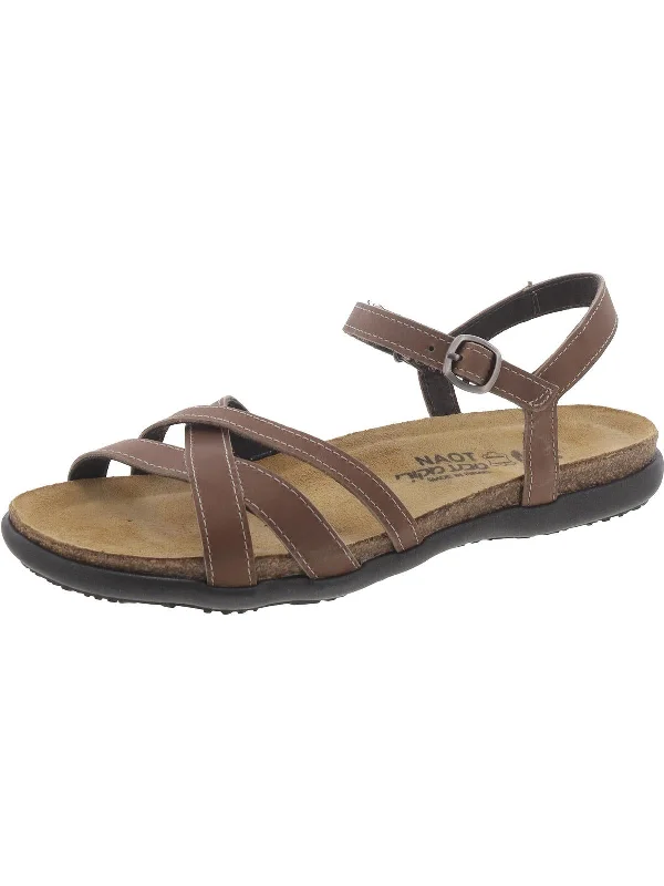 Anti - Slip Women's Sandals with a Grooved Sole in Green for Outdoor AdventuresWomens Leather Ankle Strap Strappy Sandals