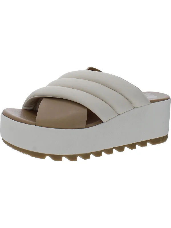 Women's Flat Slide Sandals with a Memory Foam Insole in White for All - Day ComfortWomens Leather Quilted Wedge Sandals