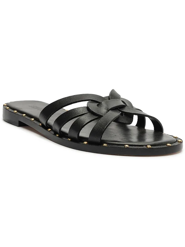 Waterproof Women's Rubber Beach Sandals with Arch Support in Blue for Water ActivitiesWomens Leather Slip On Slide Sandals