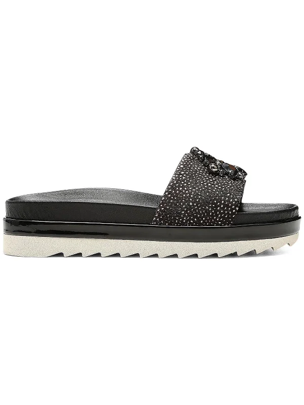 Shock - Absorbing Women's Sandals with a Soft Insole in Black for Active LifestylesWomens Rhinestone Flat Slide Sandals