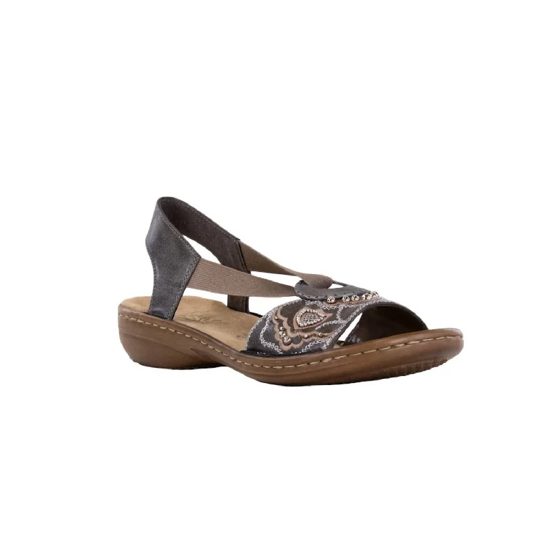 Elastic - Strap Women's Sandals with a Padded Toe in Teal for Easy On - and - OffWomen's Rieker Regina Sandals In 45 Smoke