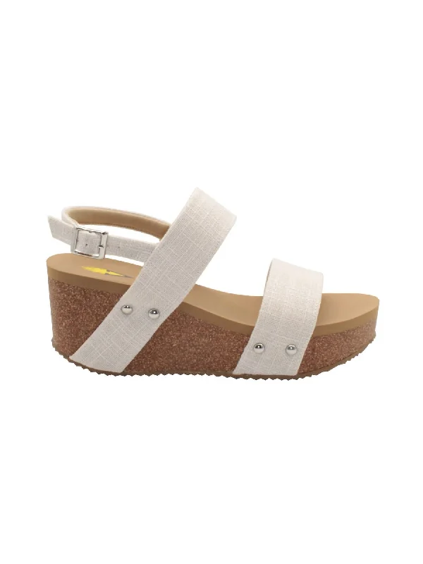 Women's Flat Slide Sandals with a Memory Foam Insole in White for All - Day ComfortWomen's Summer Love Linen Strap Wedge Sandal In Bone Linen
