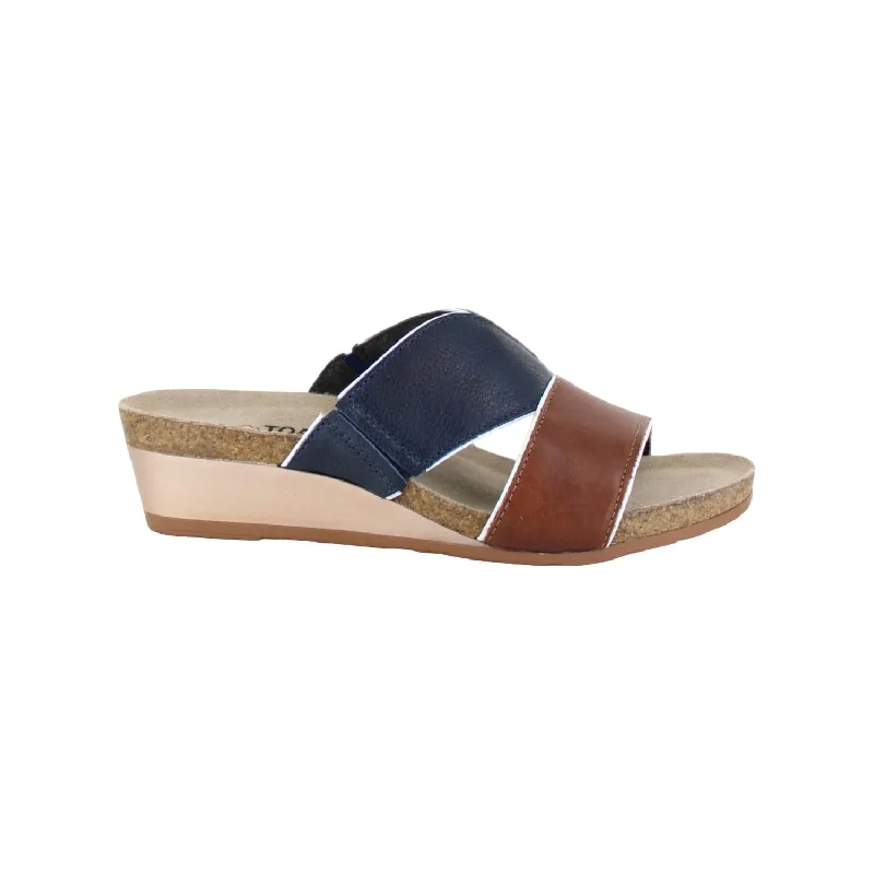 Women's Flat Slide Sandals with a Memory Foam Insole in White for All - Day ComfortWomen's Tiara Sandals In Soft Chestnut Leather/soft Ink Leather
