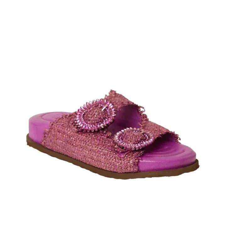 Women's Sandals with a Wedge Heel and a Tassel Detail in Orange for a Trendy LookWomen's Tulum Crystal Slide In Fuchsia