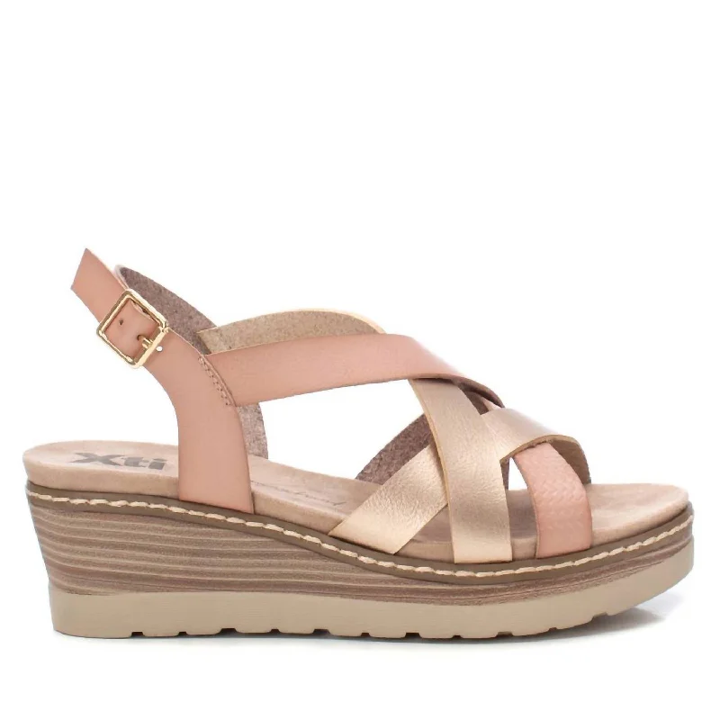 Women's Strappy Gladiator Sandals with Buckle Closures in Tan for a Boho LookWomen's Wedge Sandals In Nude
