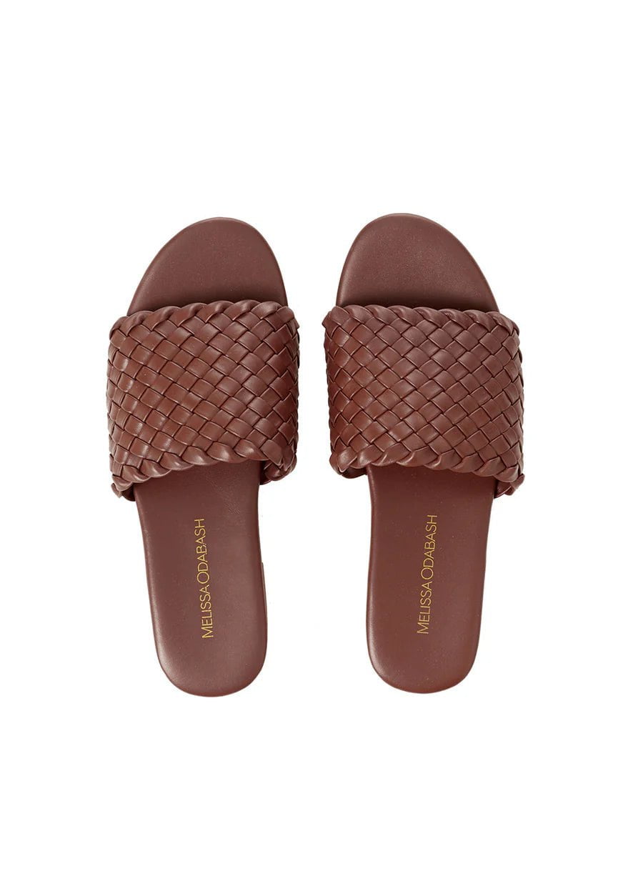 Women's Flat Slide Sandals with a Memory Foam Insole in White for All - Day ComfortWoven Slider Dark Tan
