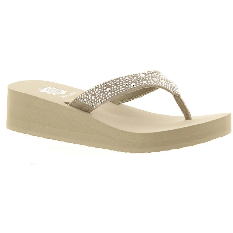 Plus Size Women's Wide - Width Platform Sandals in Black for Added Comfort and HeightYellow Box Womens Africa Leather Rhinestone Wedges