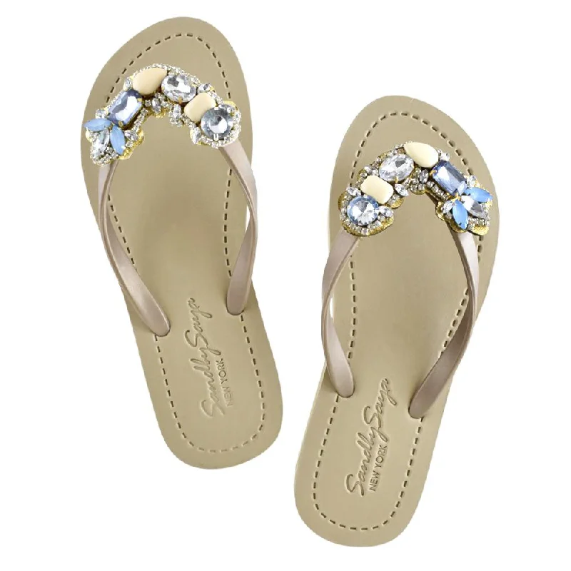 Lightweight Women's Mesh - Paneled Sandals in Yellow for BreathabilityBlue York - Crystal Rhine Stone Embellished Women's Flat Flip Flops Sandal