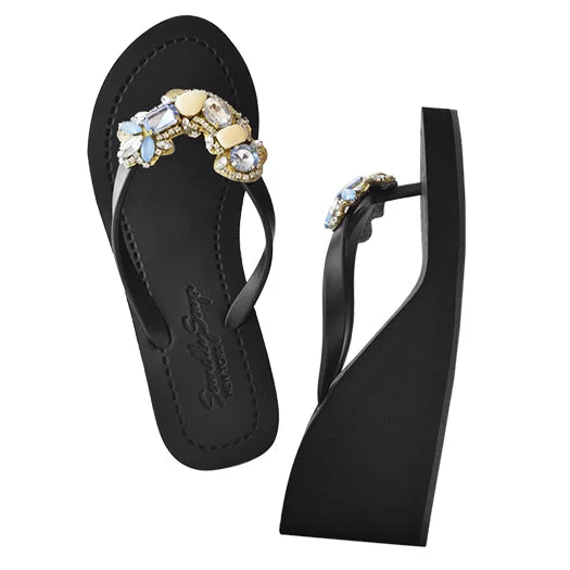 Women's Thong Sandals with a Beaded Design in Multicolor for a Beachy AestheticBlue York - Crystal Rhine Stone Embellished Women's High Wedge Flip Flops