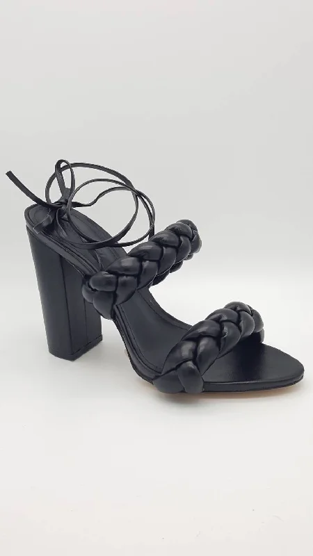 Women's Cork - Soled Espadrille Sandals with a Rope - Trimmed Upper in Navy for a Summer VibeZarda High Block Heels In Black