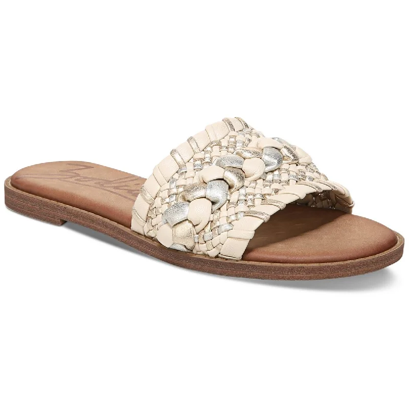 Women's Rhinestone - Embellished Open - Toe Sandals in Silver for a Glamorous Party LookZodiac Womens Faux Leather Round Toe Slide Sandals