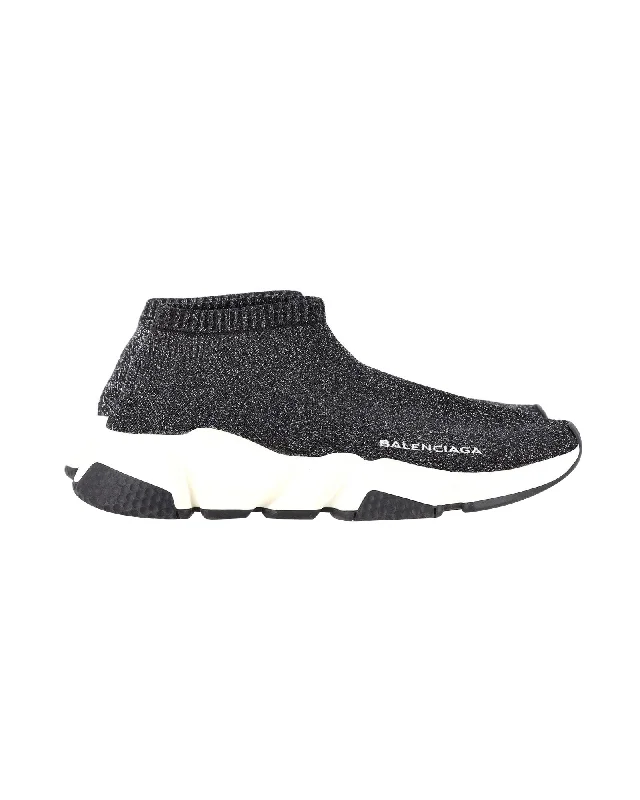 Women's Sneakers with Hidden Wedges for a Subtle Height Boost and Added StyleBalenciaga Speed Glitter Sneakers in Black Polyester