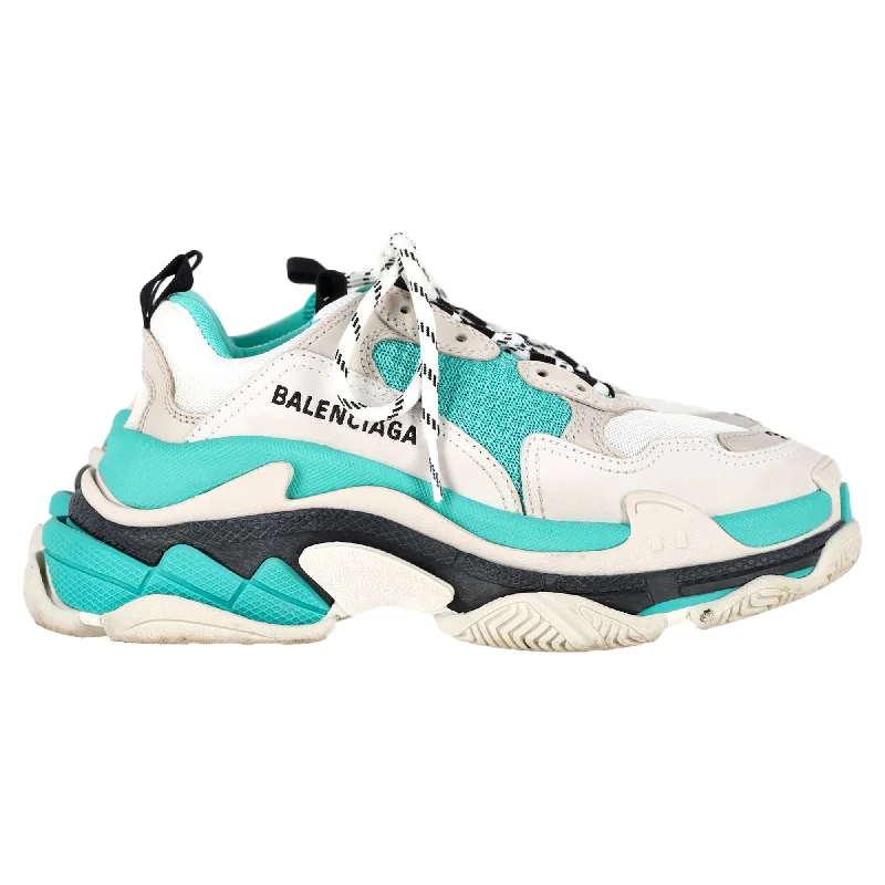 Foldable Women's Travel Sneakers for Compact Storage in LuggageBalenciaga Triple S Sneaker in Turquoise Polyester