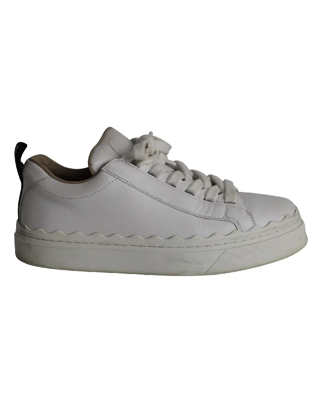 Women's Sneakers with Heel - Stabilizing Technology for Better Balance During RunningChloé Lauren Scalloped Lace-up Sneakers in White Leather