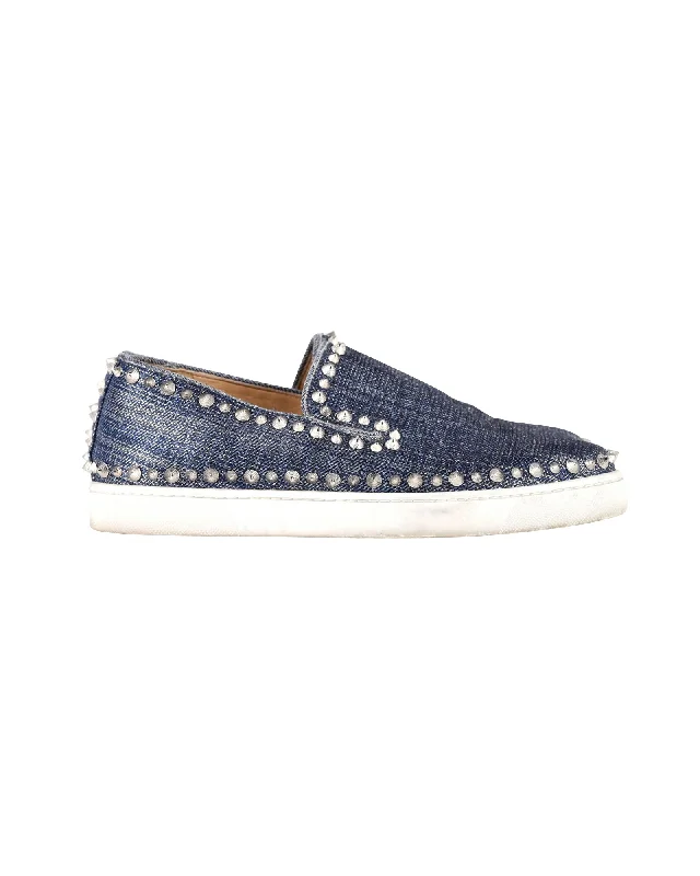 Women's Sneakers with Heel - Stabilizing Technology for Better Balance During RunningChristian Louboutin Lame Lux Spikes Pik Boat Sneakers in Blue Denim