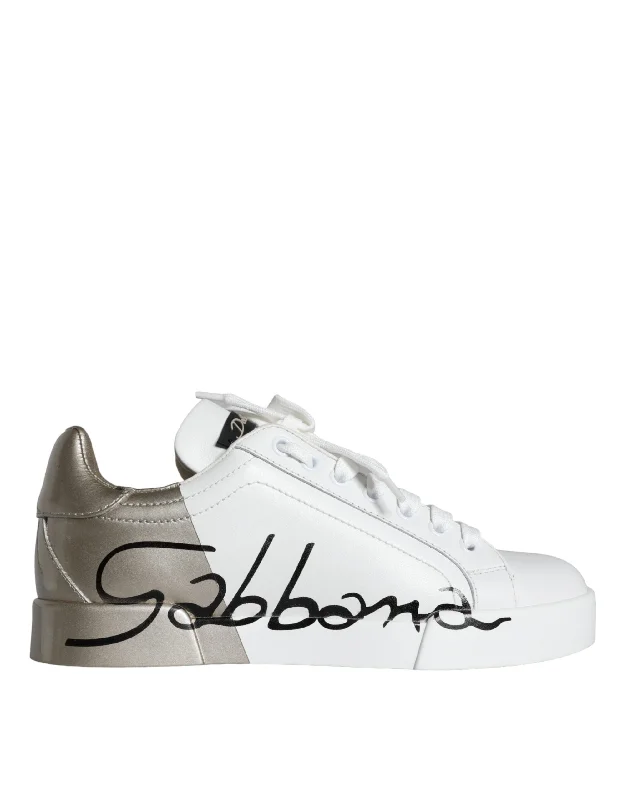 Women's Sneakers with Adjustable Straps for a Customized Fit During High - Impact ExercisesDolce & Gabbana   Portofino Low Top Leather Sneakers Women's Shoes (Pre-Owned)