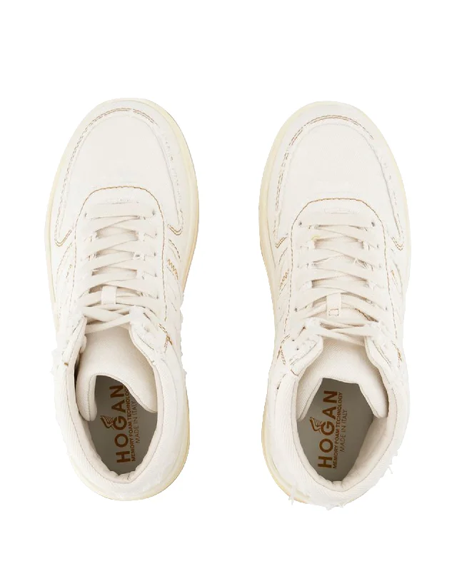 Breathable Mesh Women's Running Sneakers with Reflective Trim for Nighttime JoggingH630 Sneakers - Hogan - Cream - Denim