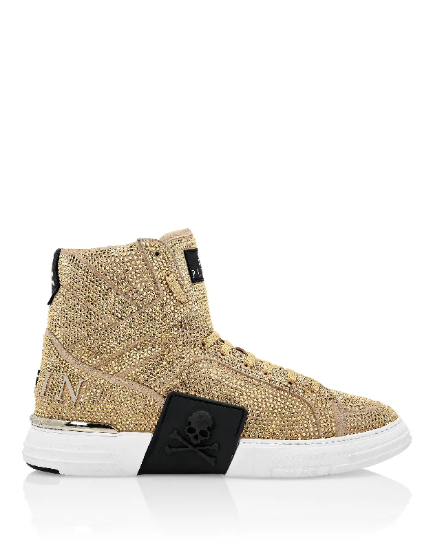 Patterned Print Women's Sneakers in Floral Designs for a Feminine and Fashion - Forward LookHI-TOP SNEAKERS MONEY KICK$ SUEDE GOLD SKULL