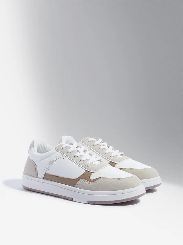 Women's Sneakers with Removable Insoles for Easy Cleaning and CustomizationLUNA BLU Taupe Colour-Blocked Lace-Up Sneakers