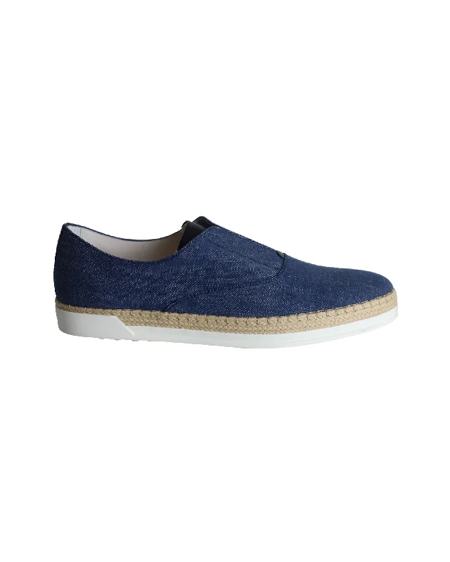 Foldable Women's Travel Sneakers for Compact Storage in LuggageTod's Espadrille Slip On Sneakers in Blue Denim