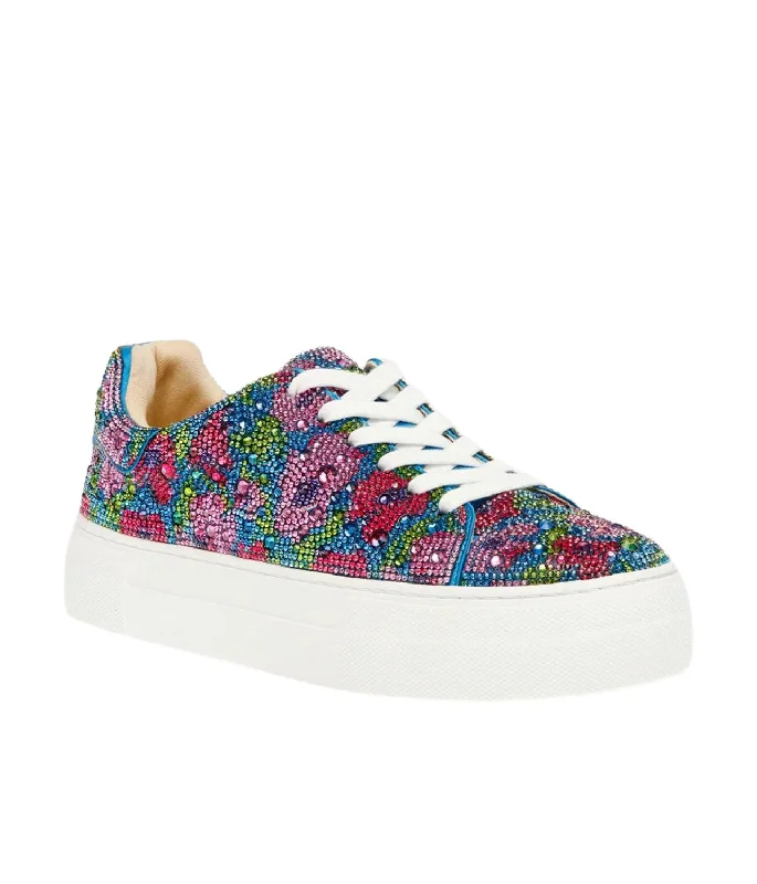 High - Top Women's Leather Sneakers in Black for a Stylish and Durable OptionWomen Sidny Rhinestone Sneakers In Blue Multi