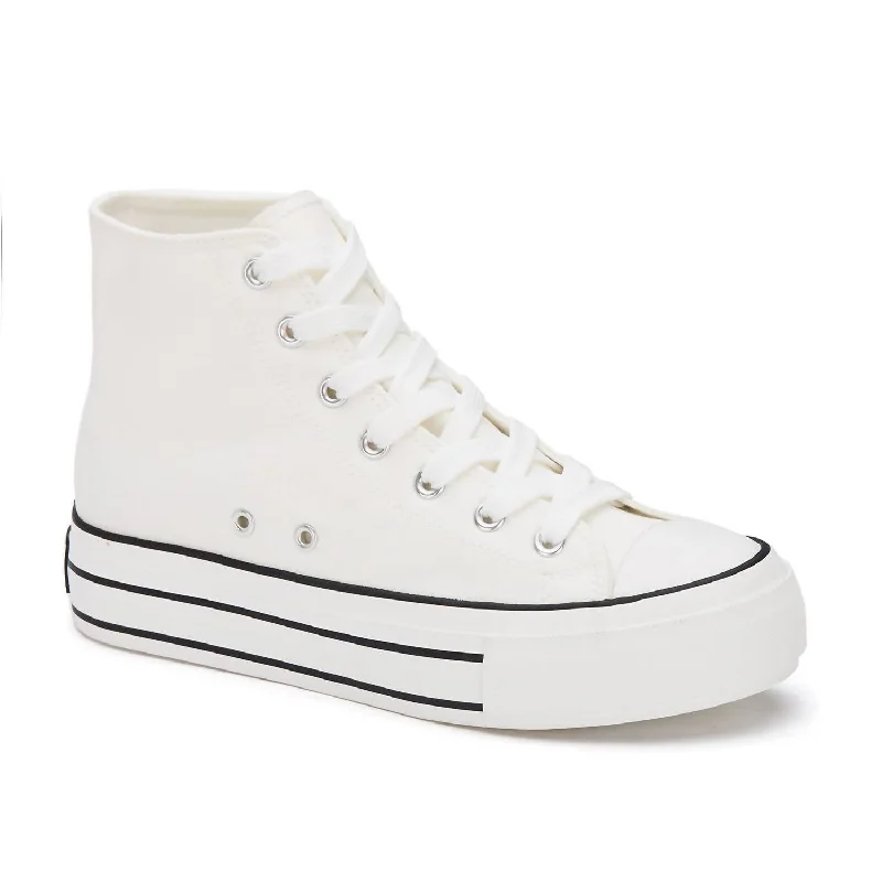 Women's Sneakers with Removable Insoles for Easy Cleaning and CustomizationWomen's Canvas Sneaker Boots With Platform In White