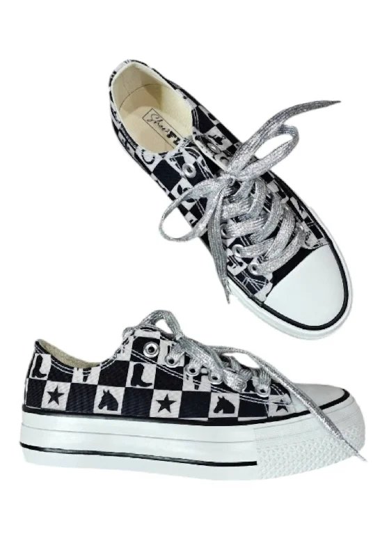 Vegan - Friendly Women's Sneakers Made from Recycled Materials for an Eco - Conscious ChoiceWomen's Checkered Cowgirl Kickers Sneaker In Black/white