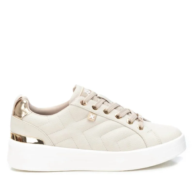 Wide - Width Women's Sneakers for Comfortable Fit for Those with Wider FeetWomen's Faux Leather Sneakers In Beige