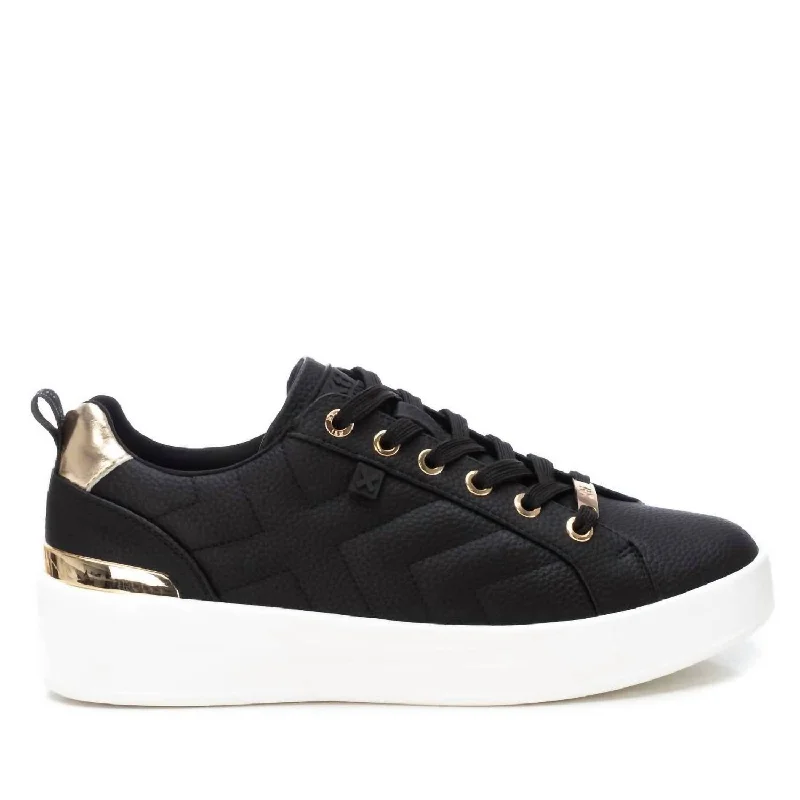 Slip - On Women's Canvas Sneakers in Navy for Easy and Effortless WearWomen's Faux Leather Sneakers In Black