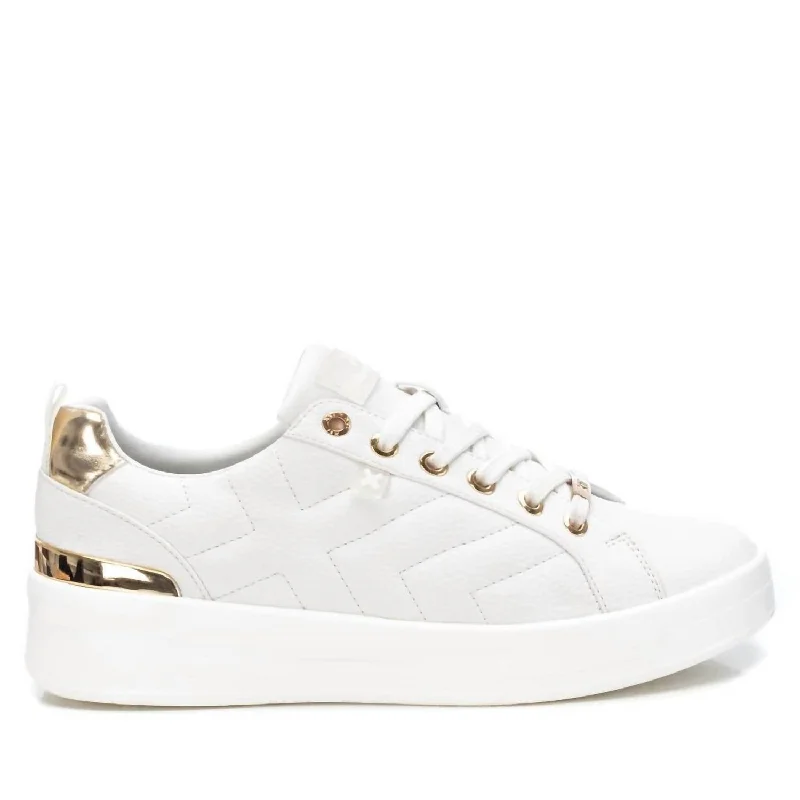 Breathable Mesh Women's Running Sneakers with Reflective Trim for Nighttime JoggingWomen's Faux Leather Sneakers In White