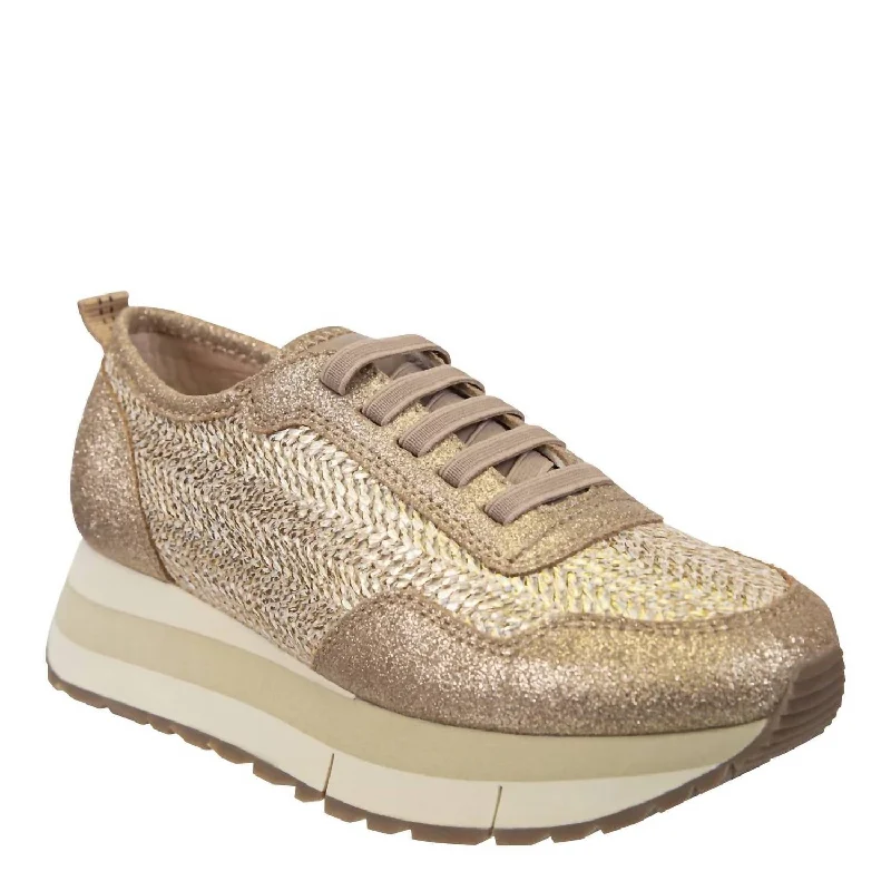 Vegan - Friendly Women's Sneakers Made from Recycled Materials for an Eco - Conscious ChoiceWomen's Kinetic Platform Sneakers In Gold Raffia