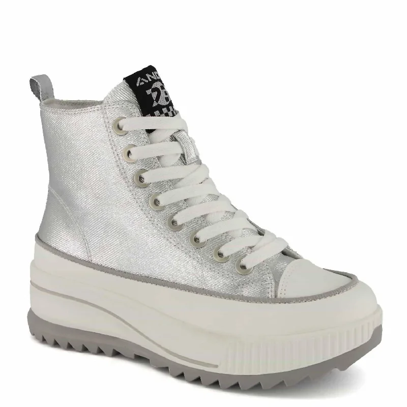 Vegan - Friendly Women's Sneakers Made from Recycled Materials for an Eco - Conscious ChoiceWomen's Platform Metallic Sneaker Booties In Silver