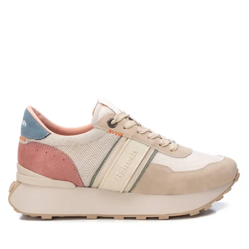 Women's Sneakers with Heel - Stabilizing Technology for Better Balance During RunningWomen's Trainer Sneakers In Beige