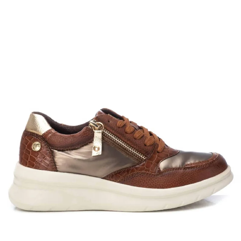 Sparkly Rhinestone - Embellished Women's Sneakers for a Glamorous and Eye - Catching LookWomen's Trainer Sneakers In Camel