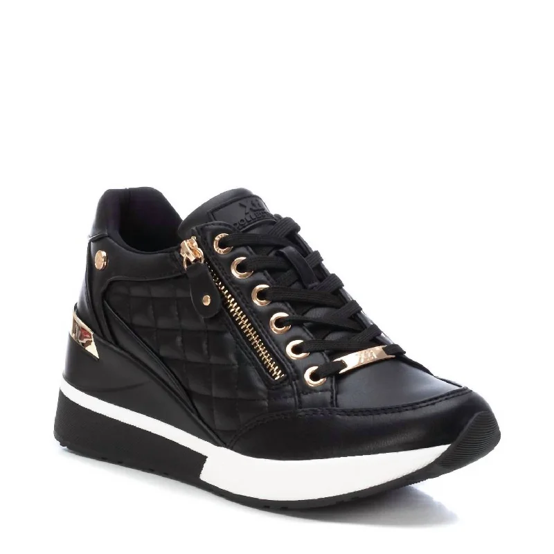High - Top Women's Leather Sneakers in Black for a Stylish and Durable OptionWomen's Wedge Sneakers In Black